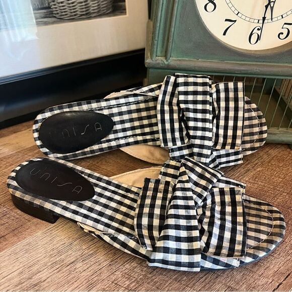 Unisa black & white plaid sandals 7 1/2 - Picture 1 of 5